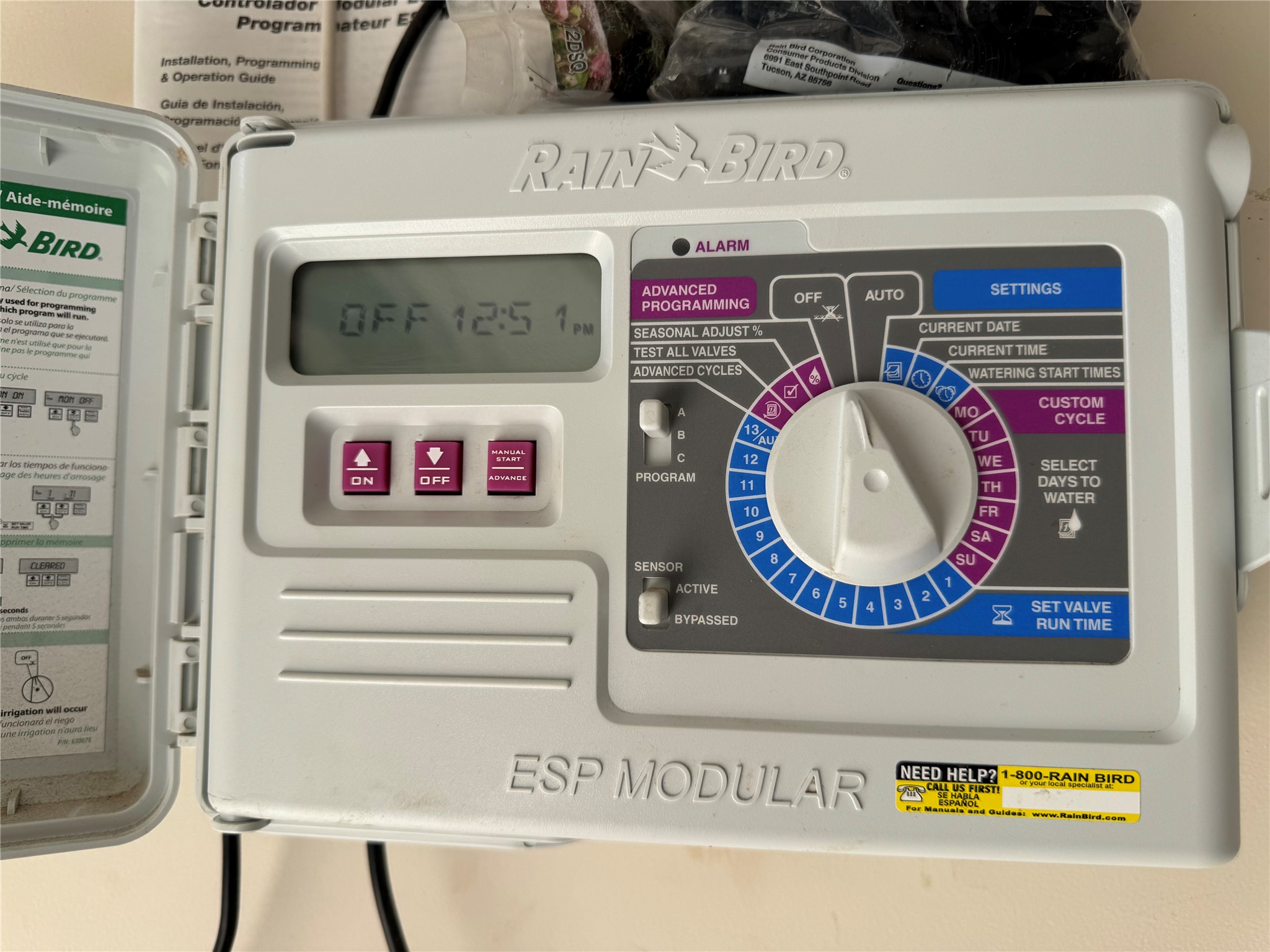 112 Eagle Owl Loop Leander, TX 78641 - Photo 23 of 34 Rain Bird ESP Modular irrigation controller with digital display, dial selector, and programmed settings for watering cycles
