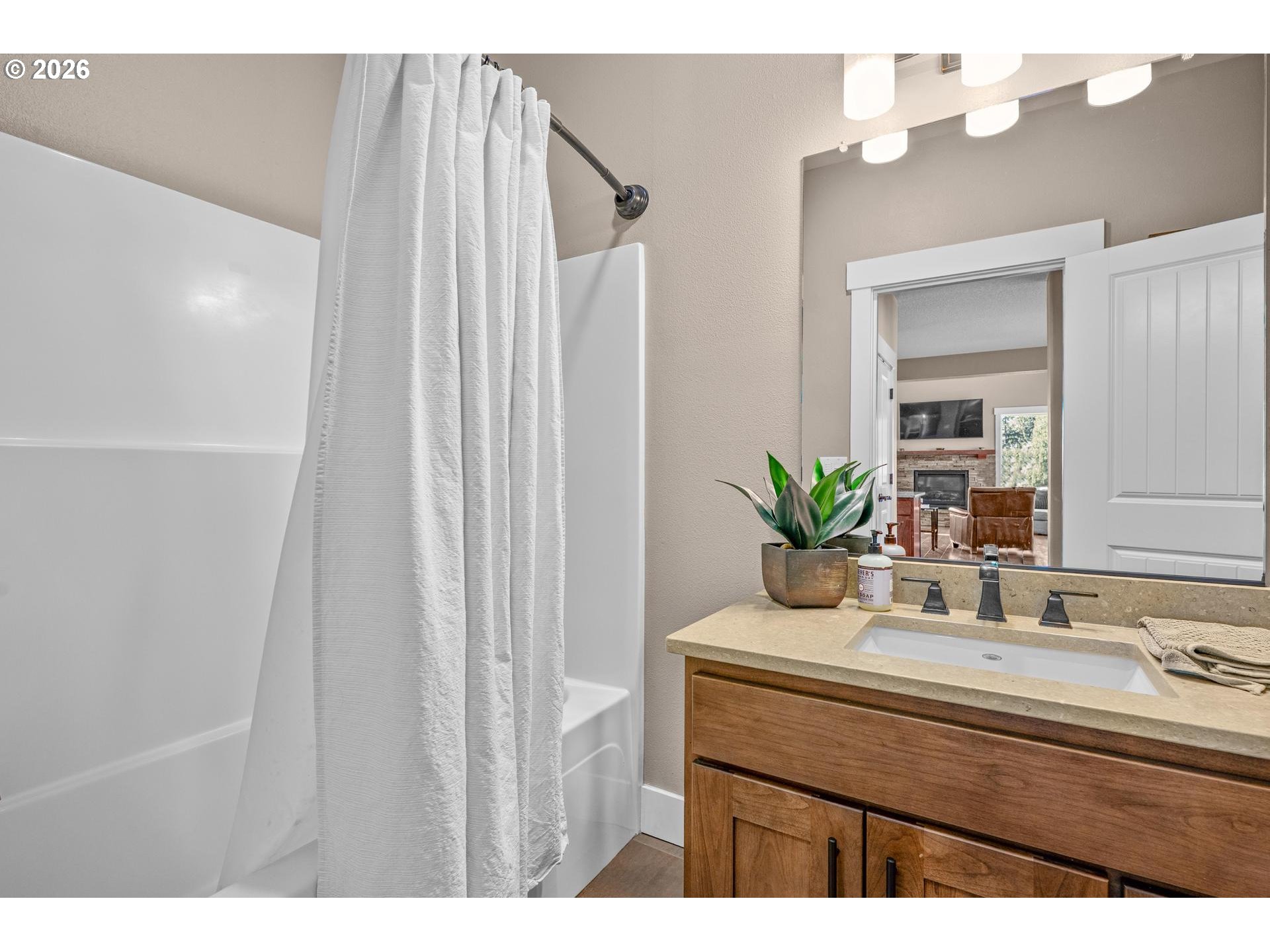 34281 Millard Road Warren, OR 97053 - Photo 30 of 47 a bathroom with a sink a vanity and a mirror