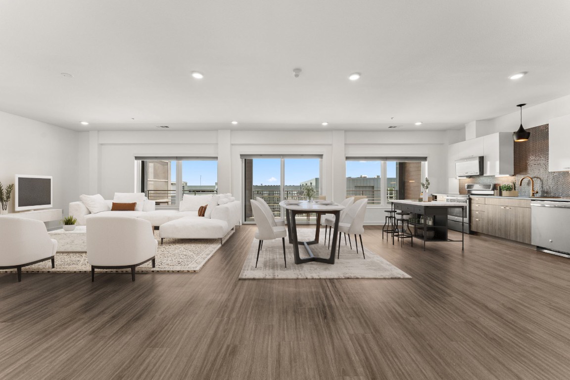 4361 South Congress Avenue, Unit 514 Austin, TX 78745 - Photo 1 of 28 a living room with furniture and wooden floor