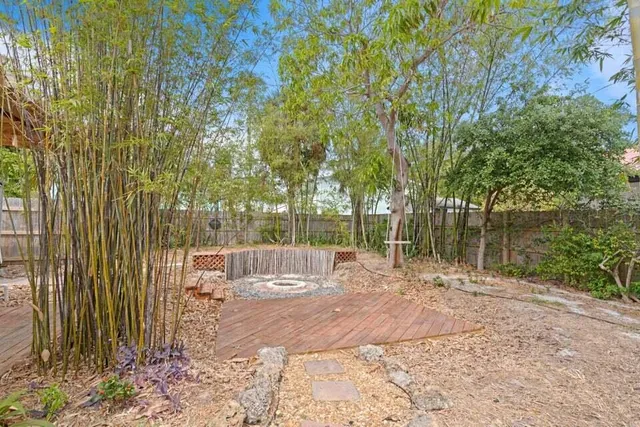 a backyard of a house with lots of green space and trees