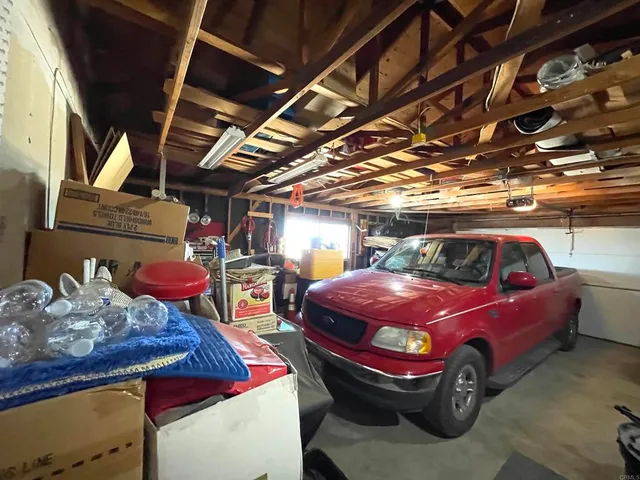 a car is parked in a garage