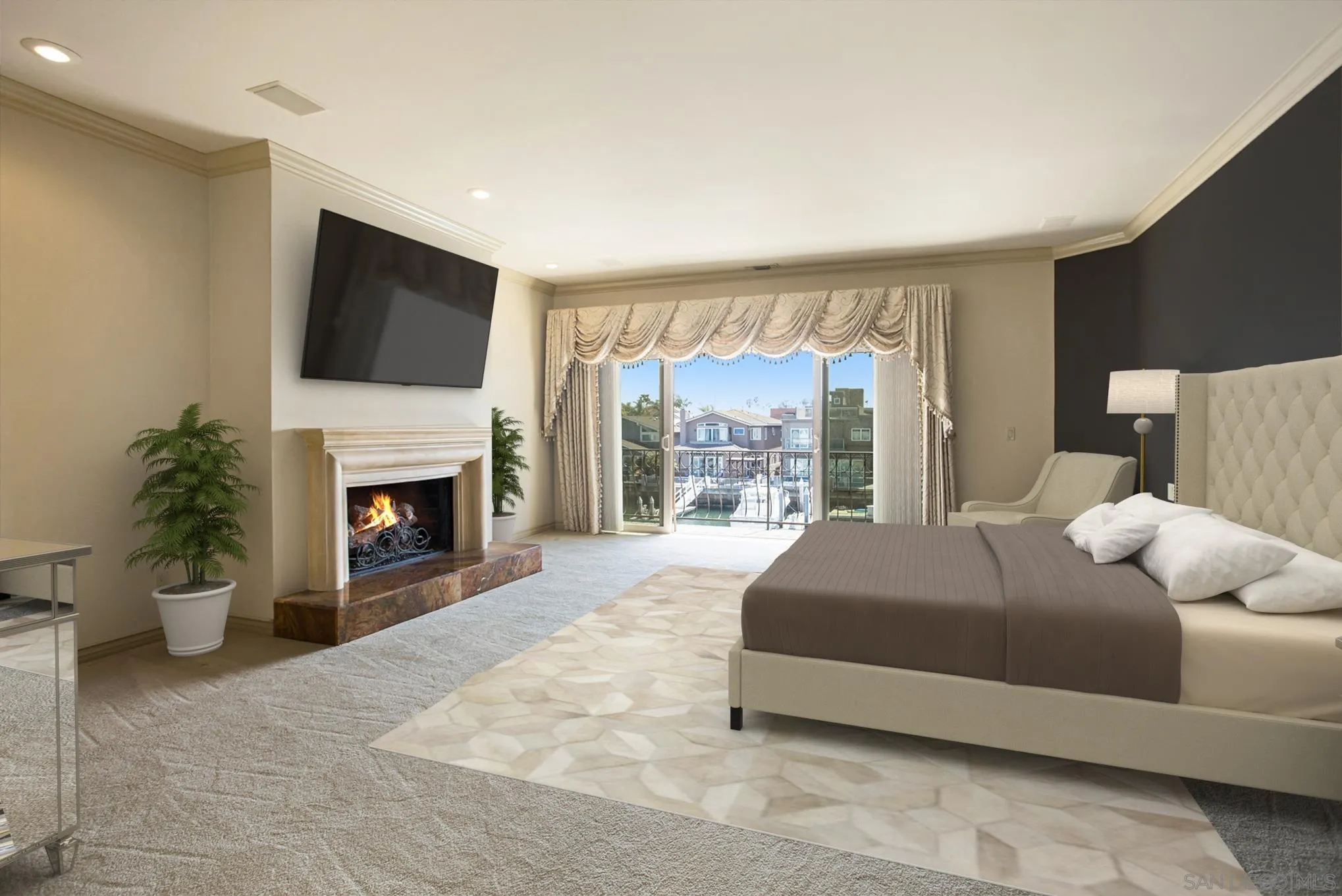 34 The Point Coronado, CA 92118 - Photo 42 of 71 a bedroom with a bed and a fireplace