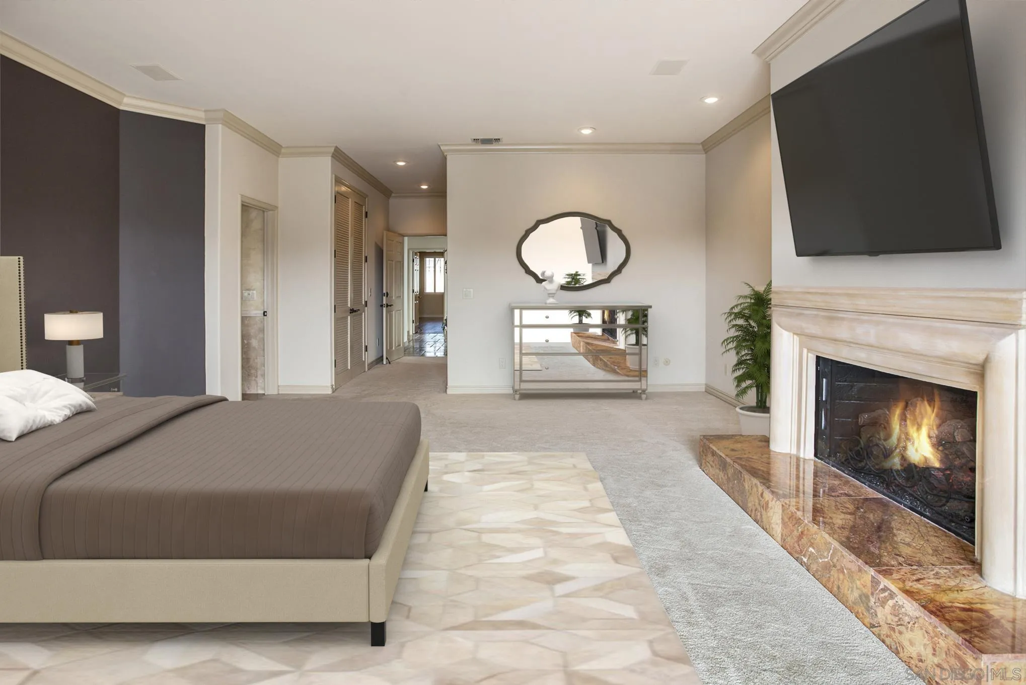 34 The Point Coronado, CA 92118 - Photo 43 of 71 a living room with furniture a flat screen tv and a fireplace