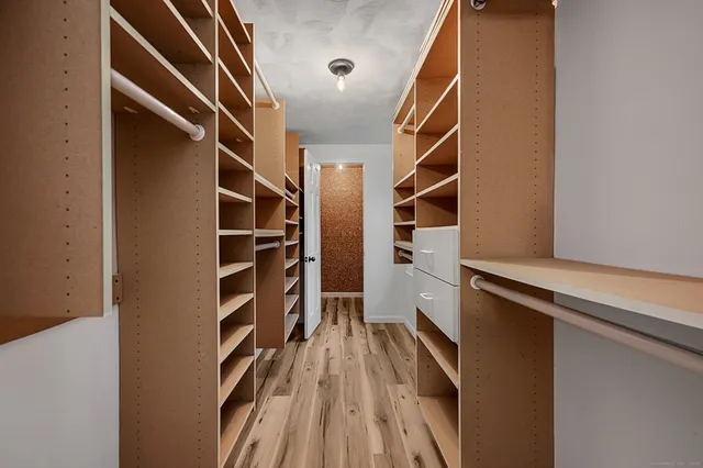 a view of walk in closet with empty racks