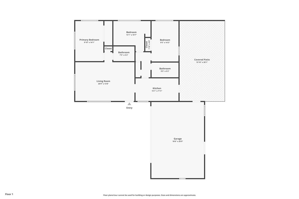 4869 Serrano Place Riverside, CA 92504 - Photo 40 of 40 Single-story floor plan featuring 3 bedrooms, 2 bathrooms, a spacious living area, covered patio, and attached 2-car garage.