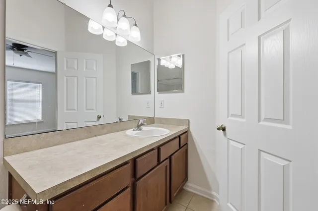 an empty room with fan