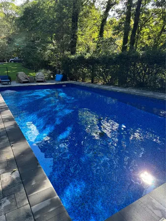 a view of a swimming pool with a yard