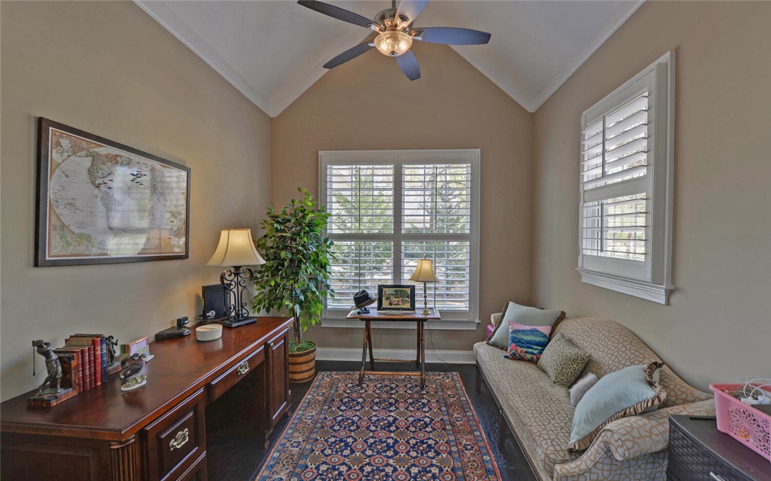 39 Azalea Drive Hartwell, GA 30643 - Photo 20 of 45 This versatile office space features elegant hardwood flooring and a stylish ceiling fan, perfect for work or relaxation.