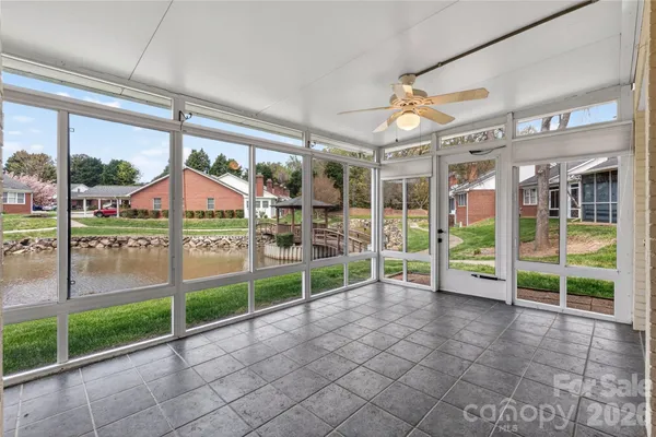 a view of a porch with furniture