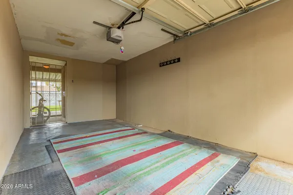 a room with a bed and a table