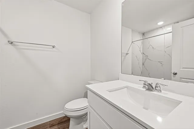 a bathroom with a sink toilet and vanity