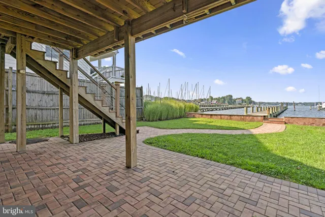 a view of a lake with a terrace