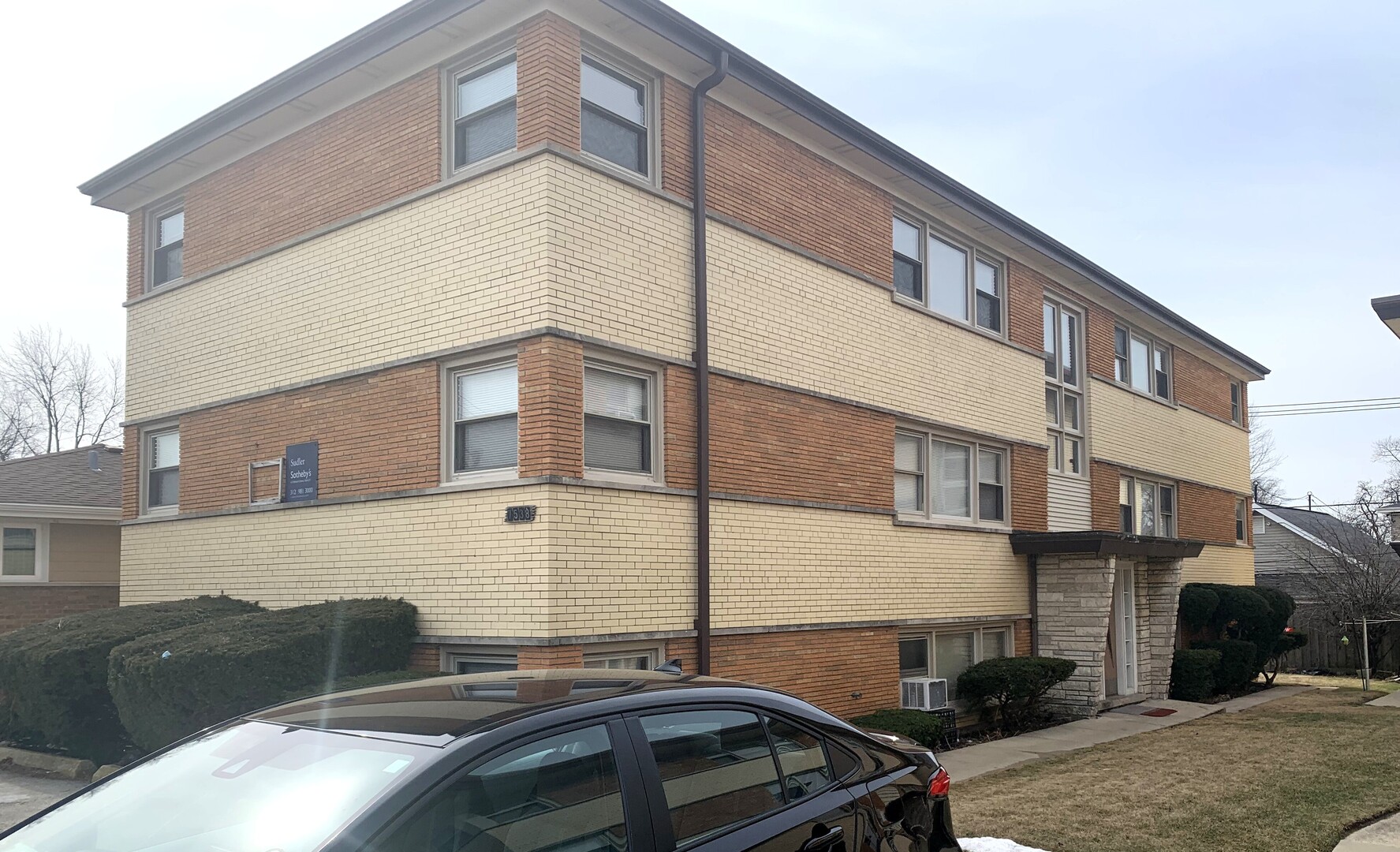 a front view of a building