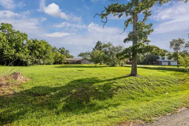 a view of yard with swimming pool and green space