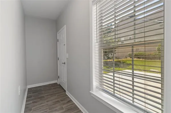 a view of a balcony from a window