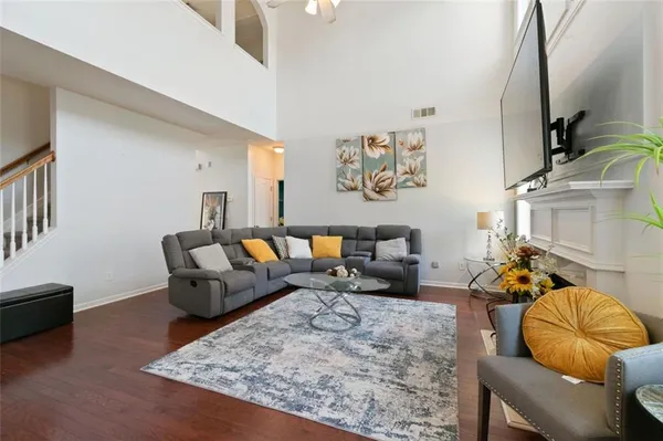 a living room with furniture