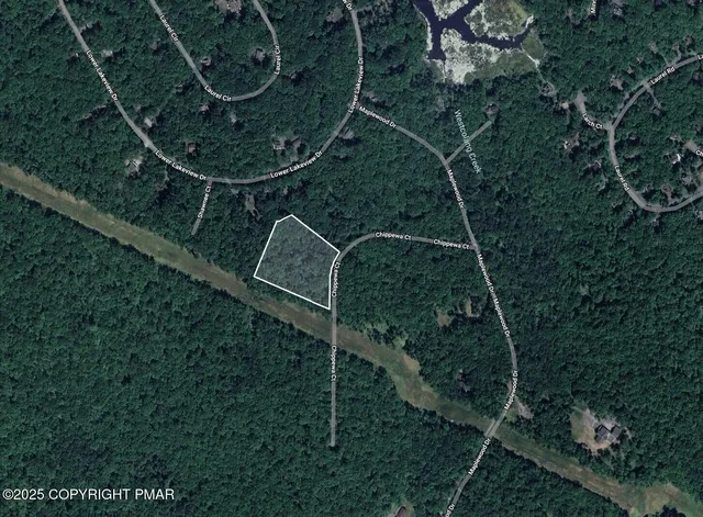 an aerial view of a yard