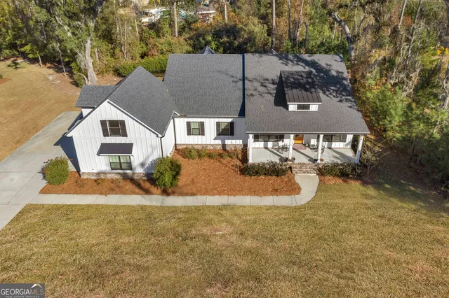 an aerial view of a house