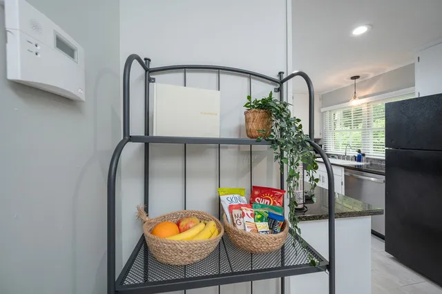 a living room with furniture and potted plant