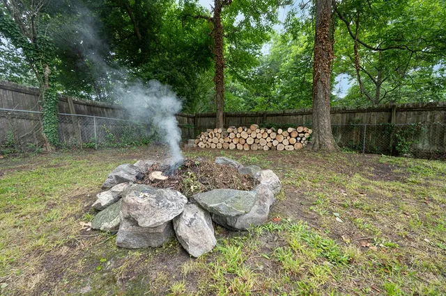 a backyard of a house with lots of green space
