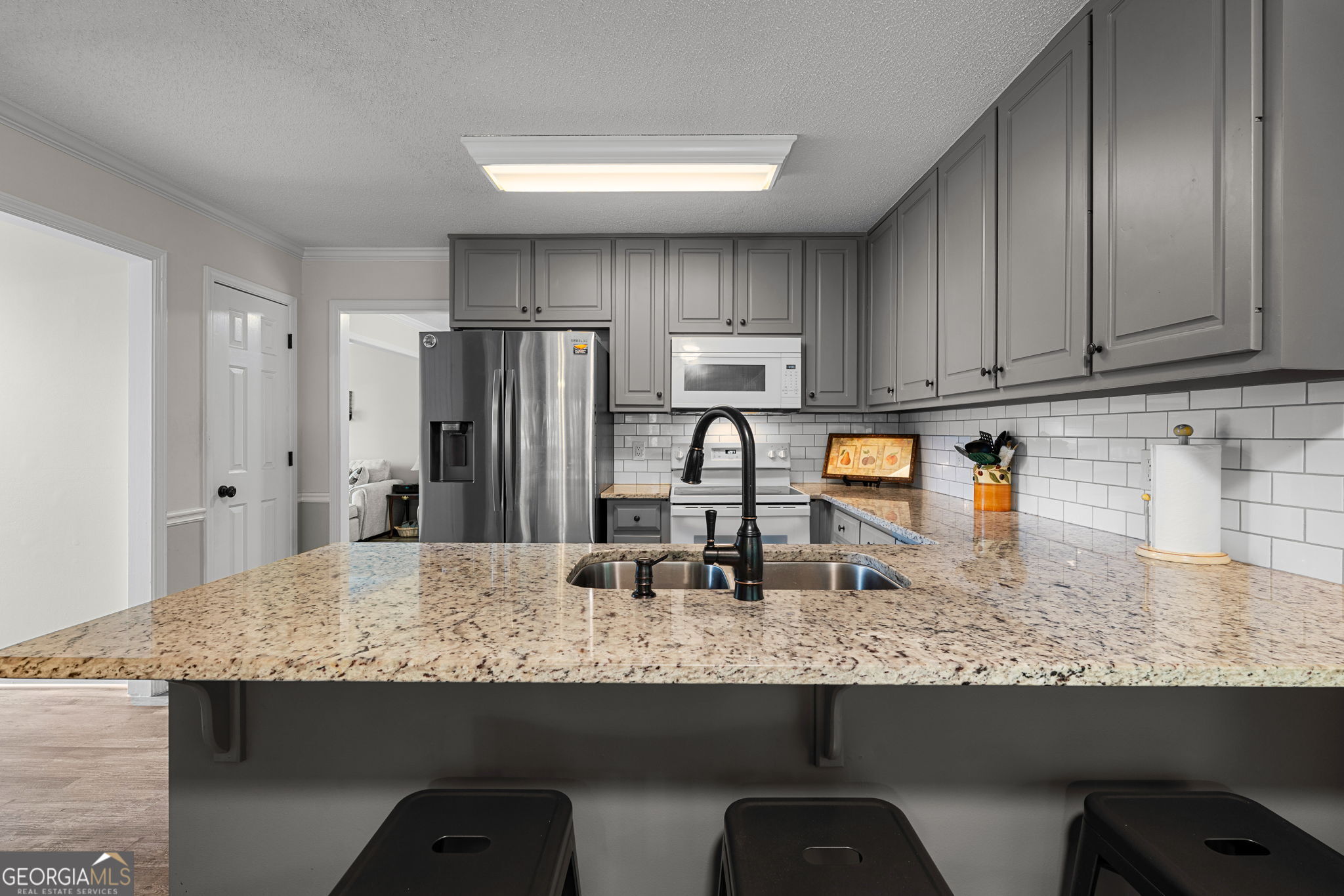 375 Gaelic Way Tyrone, GA 30290 - Photo 13 of 54 a kitchen with stainless steel appliances granite countertop a sink refrigerator and cabinets