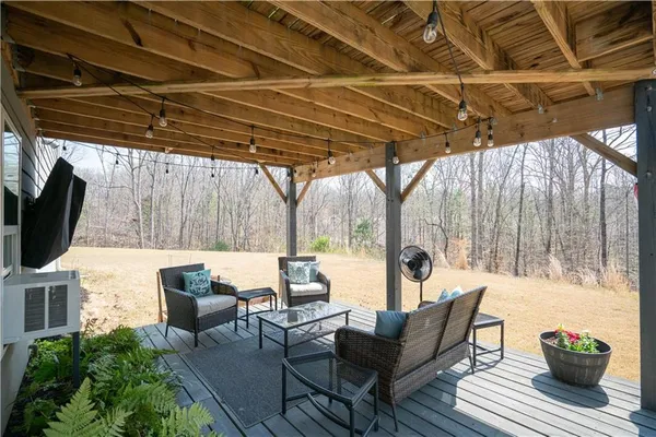 a building outdoor space with patio furniture