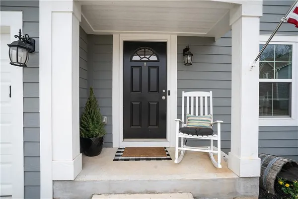 a building outdoor space with a patio and a couch