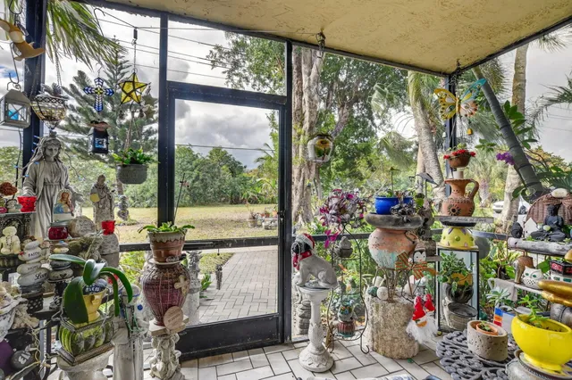 a store room filled with lots of fruit and a large window