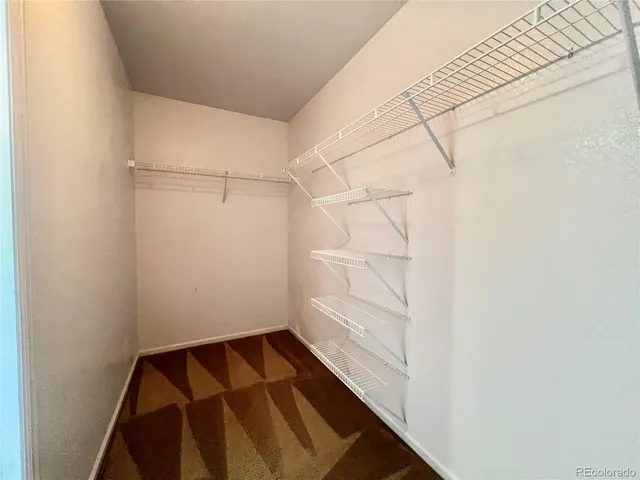 a view of walk in closet with empty racks