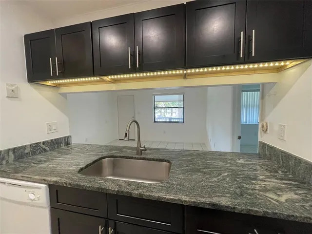 a kitchen with a sink and cabinets