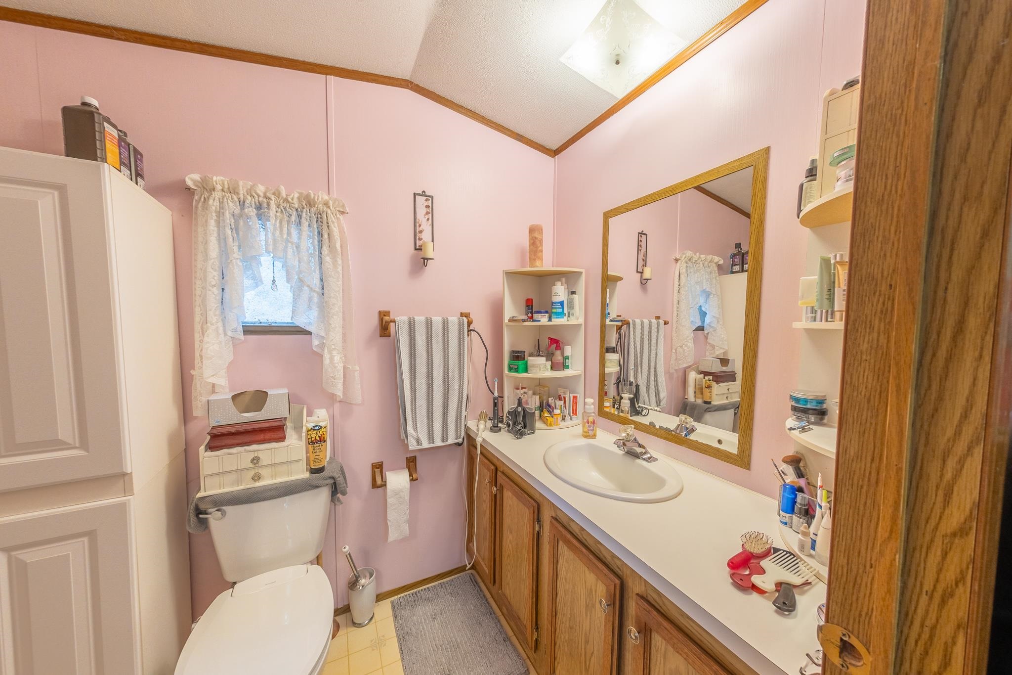 219 Honeysuckle Circle Fruita, CO 81521 - Photo 15 of 16 a bathroom with a sink a toilet a mirror and shower curtain
