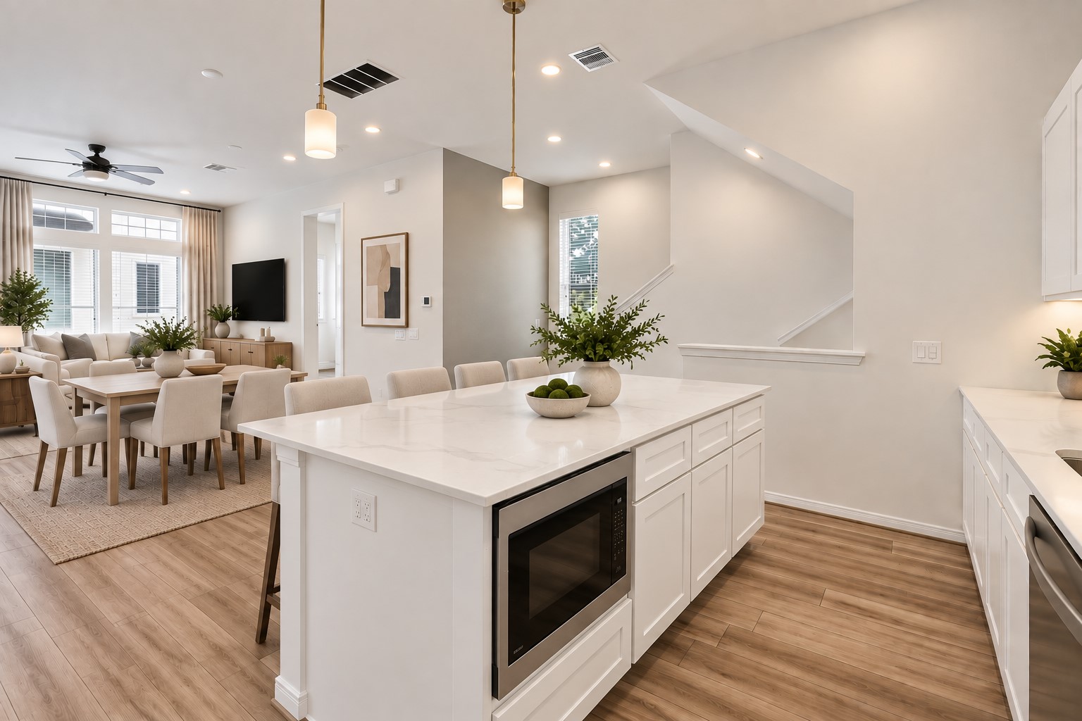 1526 Ojeman Road, Unit C Houston, TX 77055 - Photo 6 of 23 Lovely pendant lighting adorns the island with built-in microwave! (virtually staged)