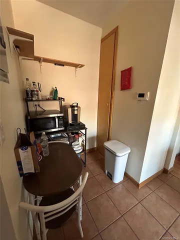 a living room with a couch and a potted plant