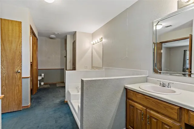 a bathroom with a sink a mirror and a shower