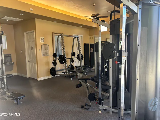 a view of a room with gym equipment