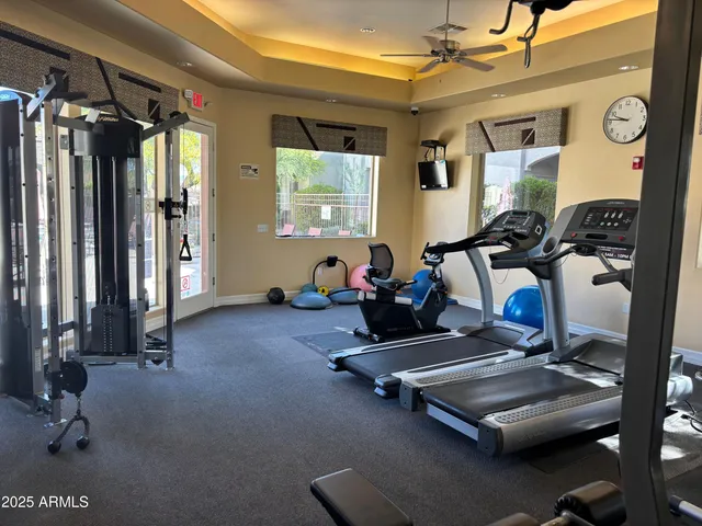 a view of a room with gym equipment