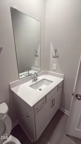 a bathroom with a sink toilet and mirror