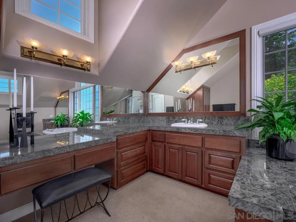 14490 Ridge Ranch Road Escondido, CA 92027 - Photo 21 of 74 a bathroom with a granite countertop sink and a potted plant