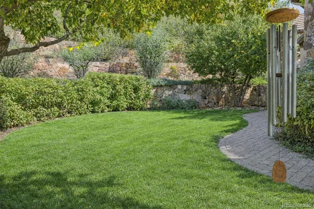 a view of a garden with an outdoor space