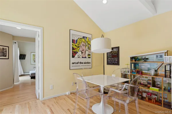 a view of a furniture in a room