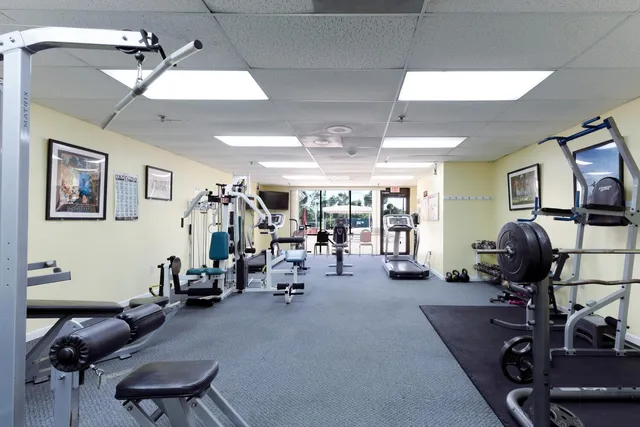 a view of a room with gym equipment