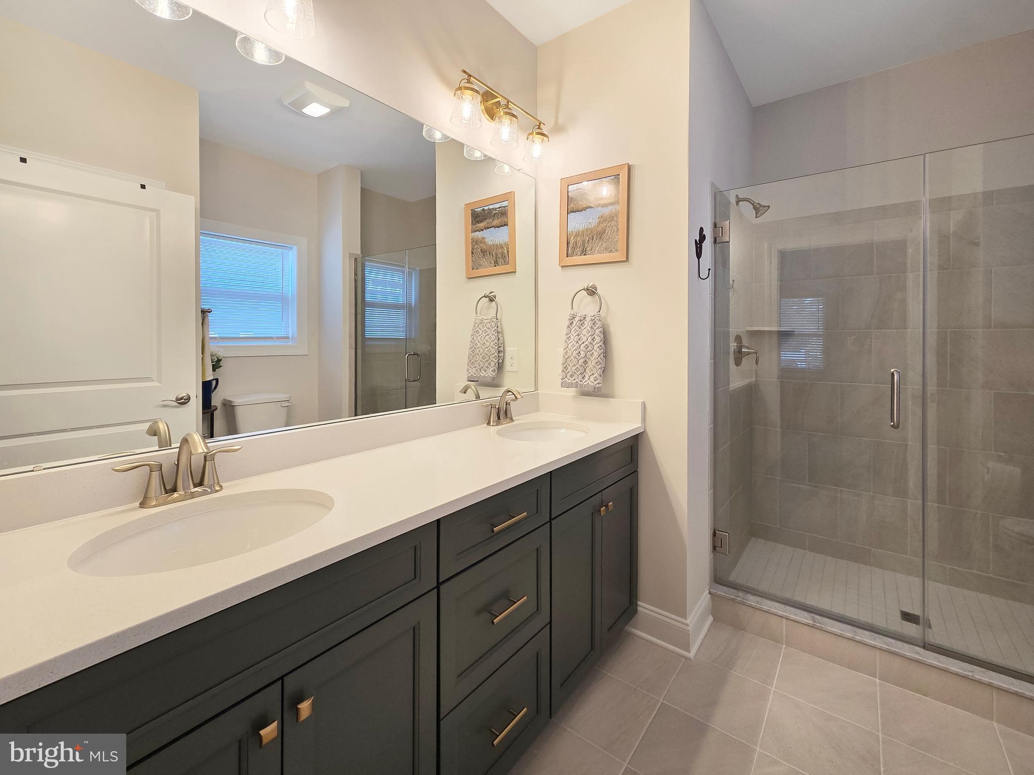 33768 Catching Cove Lewes, DE 19958 - Photo 9 of 69 a bathroom with a double vanity sink mirror and shower