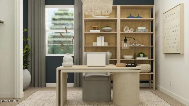 a room with a table and a window