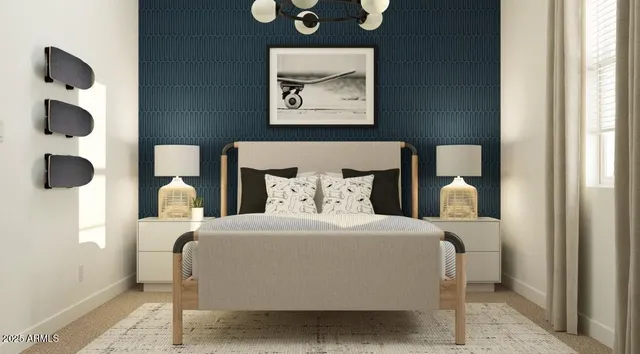 a bedroom with a bed and cabinets