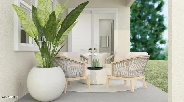 a view of a chair in wooden deck