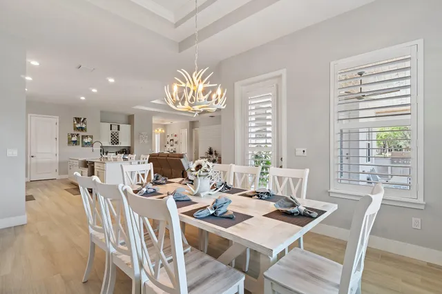 a view of a patio with furniture