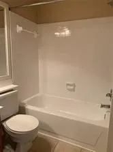 a bathroom with a toilet and a bathtub