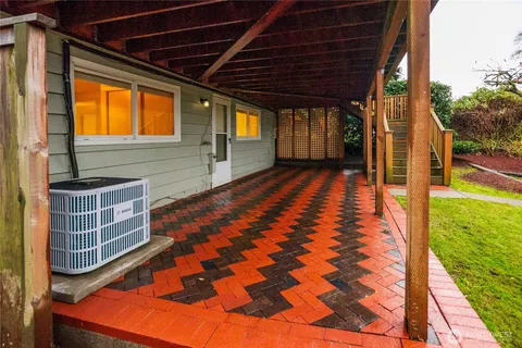 a view of a house with a large window