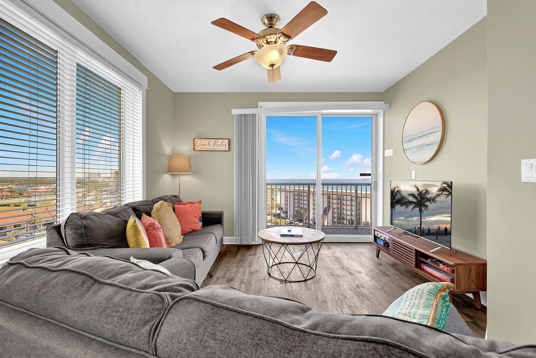11800 Front Beach Road, Unit 2408 Panama City Beach, FL 32407 - Photo 2 of 42 a living room with furniture and a large window
