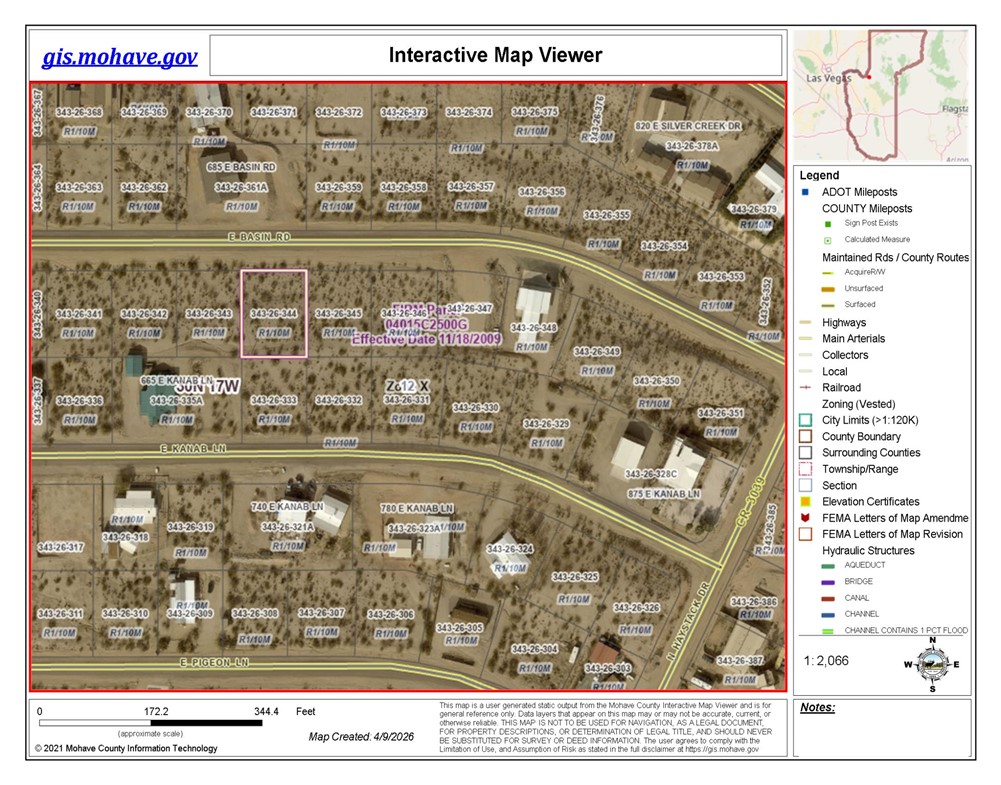 Interactive Map Viewer. Displaying a property parcel with associated identifying information and surrounding infrastructure